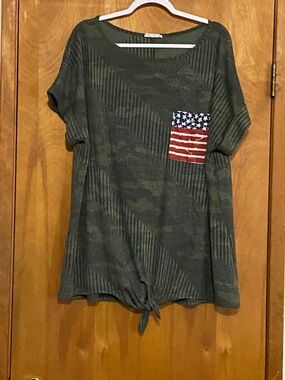 First Love Olive Green Ribbed Short Sleeve Top